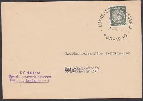 Martin Luther Lutherstadt Eisleben 1000 Jahre SoSt. 29.3.60, Dienstpost, Konsum Bekleidungswerk