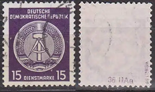 Dienstpost 15 Pf.  mit Plattenfehler "geschlossener Zirkel" DDR 36 PF IIa geprüft used gestempelt