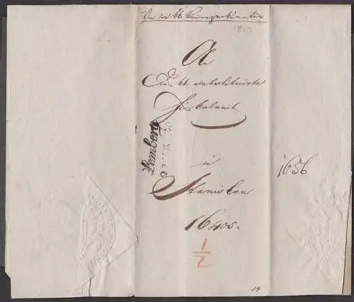 Lwiw Lwow Lemberg Altbrief nach STEYR Altbrief 1849 Ukraine mit Trockensiegel nach Stanislau, Faltbrief