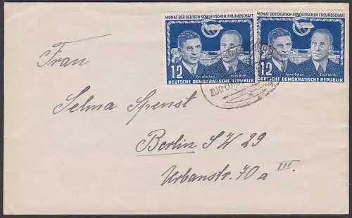 Pawel Bykow Deutsch-Sowjetische Freundschaft 12 Pf.(2) DDR 296, mit Bahnpostst. Berlin-Magdeburg