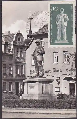 MC W. I. Lenin 10 Pf. DDR 772, SoSt. Lutherstadt Eisleben, Denkmal vor Hotel Goldener Stern, Bergbau Hammer Schägel