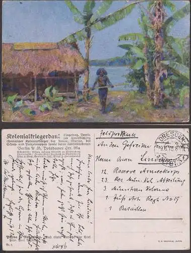 Kolonialkriegerdank Künstlerkarte Pete Paul Müller Feldpost 1915 Eingeborener