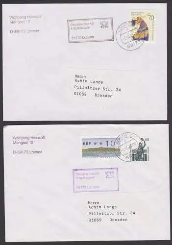 Lonsee 2 Briefe mit Teilbarfrankatur wegen Portoänderung 1995, Deutsche Post AG Entgelt bezahlt"