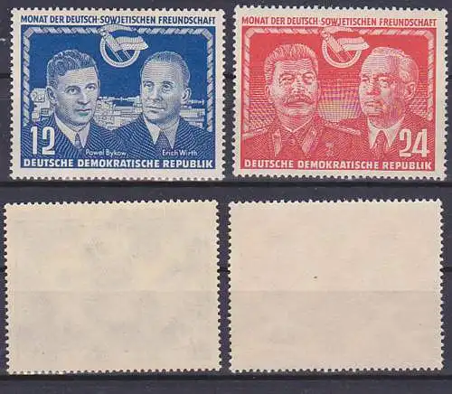 Germany DDR 296/97 ** Deutsch-Sowjetische Freundschaft, W. Pieck, J.W. Stalin, Pawel Bykow