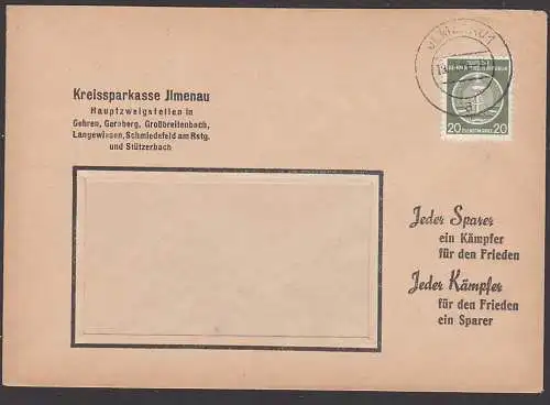 Ilmenau Propaganda "Jeder Sparer ein Kämpfer für den Frieden, Jeder Kämpfer für den Frieden " Kreissparkasse Dienstpost
