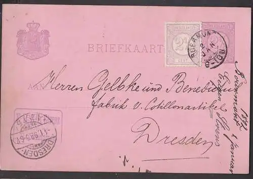 Nederland Roermund briefkaart nach Dresden card mit Zusatzfrakatur, Cotillonsachen für einen Ball