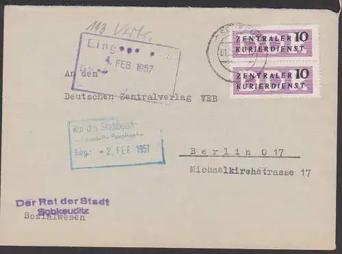 Schkeuditz Rat der Gemeinde DDR ZKD B6(2), nach Berlin O17 Rat des Stadtbezirks Mitte 1.2.57