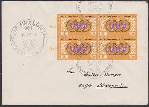 bike Karl-Marx-Stadt Internationale Friedensfahrt 1967 Doppelbrief DDR 1278(4), Warschau Berlin Prag