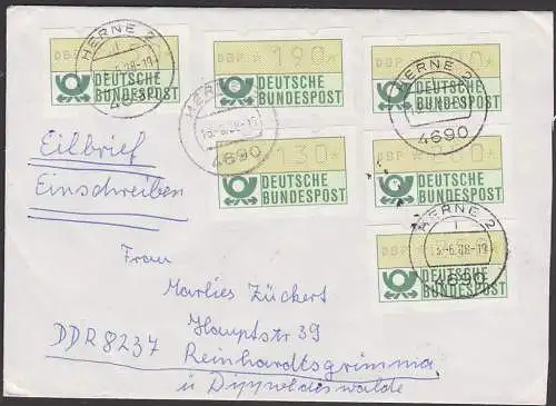 HERNE Einchreibe- Eil-Brief 13.6.88 mit 6 Automatenmarken nach Reinhardtsgrimma