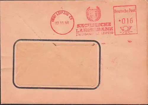 Leipzig 27.11.1948 AFS Sächsische Landesbank Ortsbrief, Sachsenwappen, Heraldik