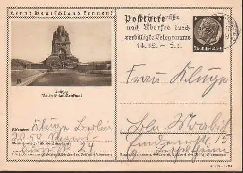 Leipzig, 6 Pf A Hindenburg card Bildpostkarte, Herrenalb P 236 36-75-1-B8, MWSt. Berlin-Charlottenburg