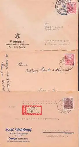 Seega üb. Artern, Rothenstein (Saalbahn) Pulsnitz Pfefferkuchen 3 Briefe