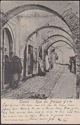 Tunesien Tunis 1906 Rue du Persan Gasse Strasse Milileu