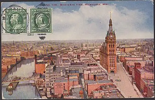 Lot 5 cards MILWAUKE bird's eye view church river 1911
