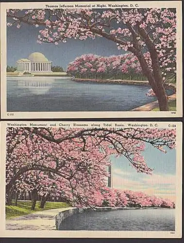 Washington monument cherry blossoms alng tidal basin, Jefferson memorial