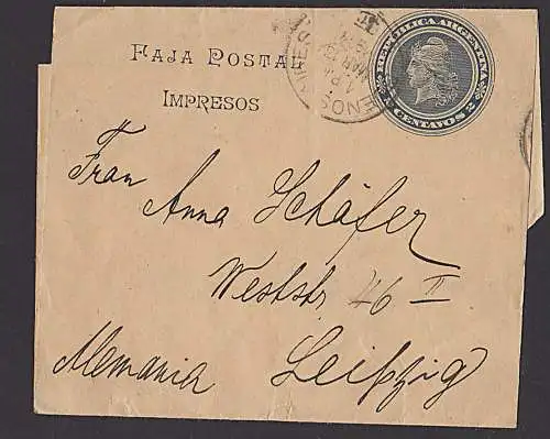 Argentinien BUENOS AIRES Ganzsache Streifband nach Leipzig Allemagne , FAJA POSTAL Impresos