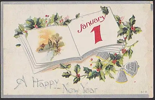 USA Brocklyn 1911 Prägekarte Happy new Year card