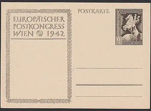 P293 Europäischer Postkongress Wien 6+4 Pf. Ganzsache * Postilion auf Pferd und Weltkugel