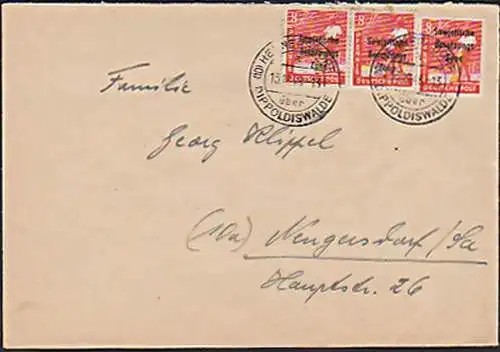 HENNERSDORF über DIPPOLDISWALDE Fernbrief portogenau 13.12.48 nach Neugersdorf