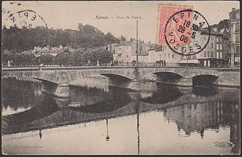 Ak Les Vosges Epinal Pont de Pierre carde postale Fels Brücke