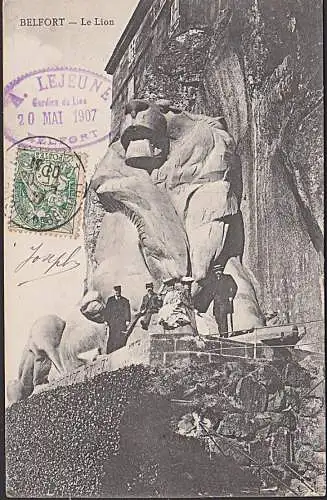 Belfort Le Lio oeuvre de Bartholdi Löwe Denkmal Franche-Comté carte postale 1907