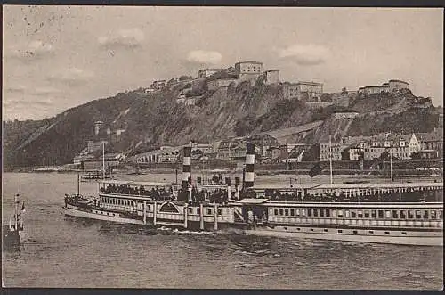 Ehrenbreitstein Festung Koblenz Dampfer Rhein Ansichtskarte Schaufelraddampfer