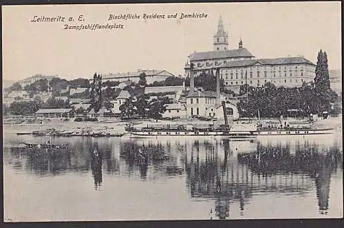 Leitmeritz Dampfschifflandeplatz Dampfer "Schandau" vor Residenz und Domkirche Ansichtskarte *