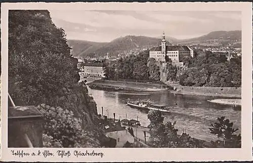 Tetschen Decin an der Elbe Schloss Quaderburg Fotokarte * Dampfschiff