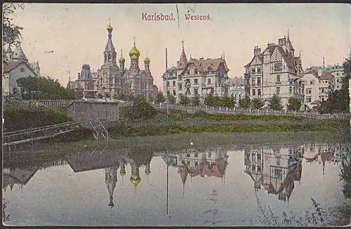 Ak color KARLSBAD Westend orthodoxe Kirche Badesee Karlovy Vary