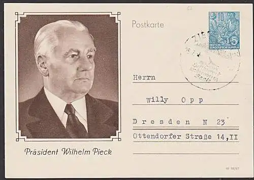 Präsident Wilhelm Pieck SoSt. ZIEGENRÜCK Luftkurort an der oberen Saale, rs. unbeschriftet DDR GA P67