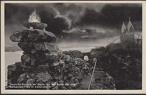 Ak 1935 KAISERWERTH Ruine der Barbarossa-Pfalz Deutsche Flamme am Rhein Fotokarte MWSt. benutzt die Luftpost