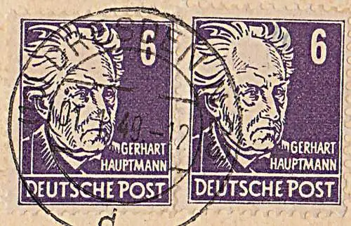SBZ 213I "PF "fehlende Locke" Gerhart Hauptmann Dichter Nobelpreisträger 1912 DRESDEN Neujahrskarte
