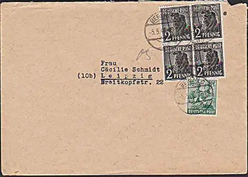 BERLIN C25 Abs. Belin-Zehlendorf 2 Pfg Pflanzer und 16 Pf portogenau