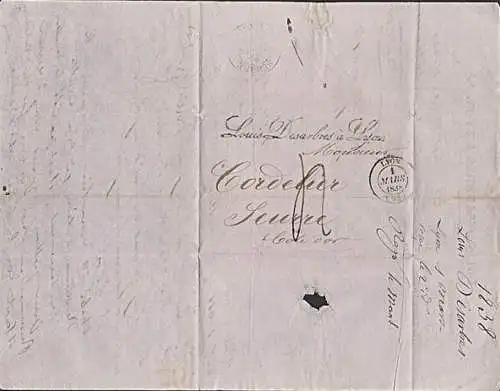 LYON nach Seurre Abs. "Louis Desarbres a Lyon" Frankreich Altbrief 1838