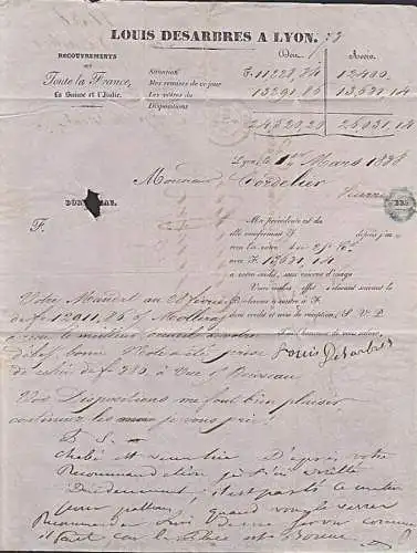 LYON nach Seurre Abs. "Louis Desarbres a Lyon" Frankreich Altbrief 1838