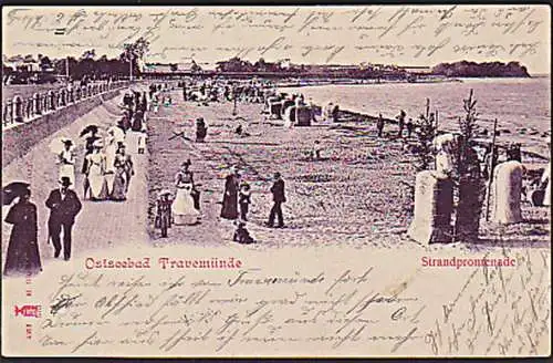 TRAVEMÜNDE Ostseebad Strandpromenade Promenade Strandkorb Badegäste AK 1901