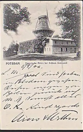 POTSDAM Historische Mühle Schlosss Sanssouci Auslandskarte gelaufen nach Louis, Windmühle AK 1906