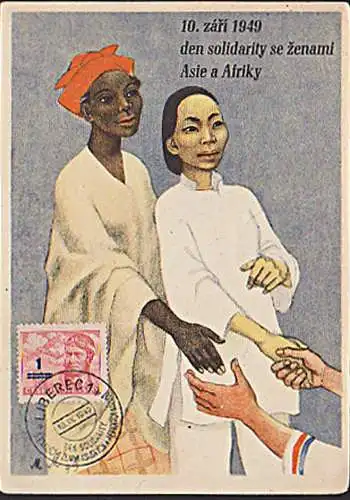 LIBEREC Propaganda Solidarität Aisen und Afrika Hände reichen AK 1949