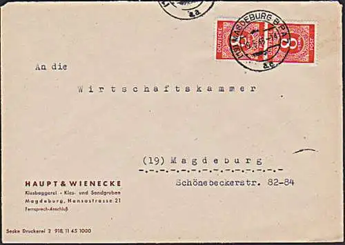 Magdeburg BPA Ortsbrief mit 8 Pfg Mi.-Nr. 917 (2) Abs. Haupt & Wienecke Kiesbaggerei