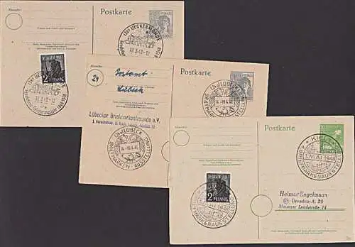 Einheitsausgaben 3 GA-Karten 1948 Kiel Lübeck Ückermünde Einheit Deutschland 1848 - 1948 1. Mai
