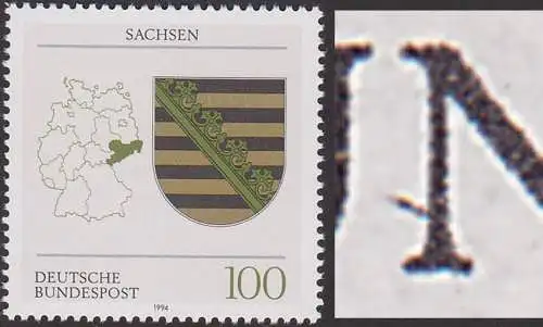 BRD 1713 ** Wappen von Sachsen mit PF "Strich am N" postfrisch