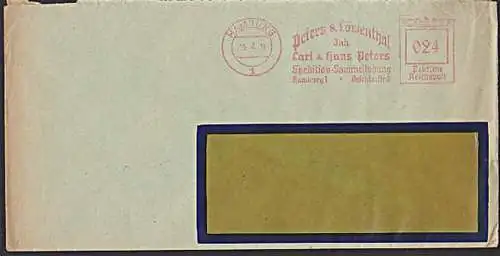 HAMBURG 1 AFS =DRP 024=  5.12.38 Handel Transport Abs.: Peters & Löwenthal