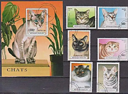 Togolaise Rebublik Katze chats gato cat cot animal Perserkatze gestempelt used