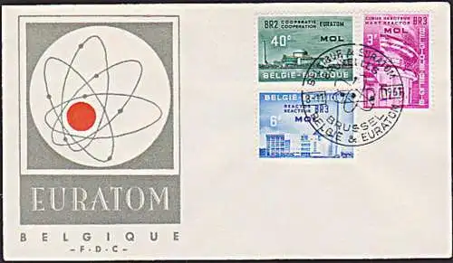 Belgien 1255-1257 EURATOM FDC Reactor Atom Kraftwerk, Belgique