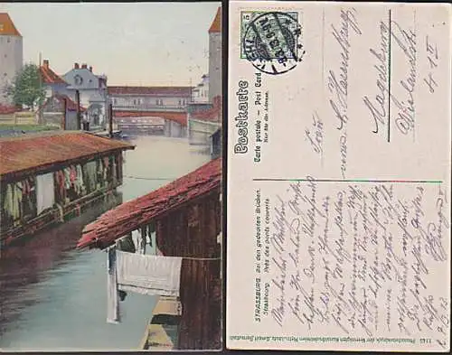Frankreich Straßburg Elsaß Alsace Bei den gedeckten Brücken Künstlerkarte Photocromdruck Kehl 1813