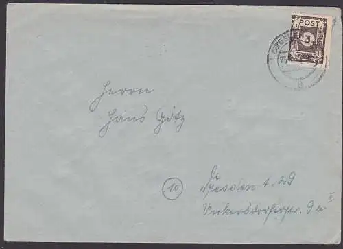 SBZ Ostsachsen 3 Pf. auf Drucksache Dresden, portogenau MiNr. 51 Einzelfrankatur