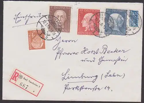 Helfer der Menscheit 1954, Käthe Kollwitz, Betha Pappenheim BRD 203, R-Brief Bad Nauheim mit NO-Steuermarke