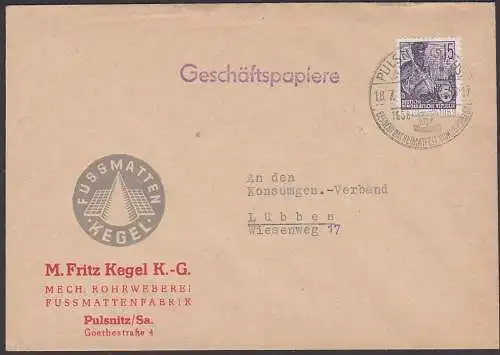 Pulsnitz (Sachsen) Stadt der Pfefferkuchen SoSt. Besucht das Heimatfest, Mech. Rohweberei Fussmattenfabrik, G-Papiere