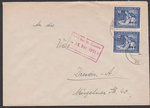 Philatelist Briefmarkensammler Jugend Album Junge Pioniere DDR 295(2), 12 Pfg. TdBfm 1951, Fern-Brief, portogenau