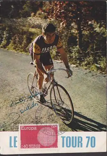 francaise tour de france Autogramm Radrennen bike colorcard 1970, Sonderstempel Limoges